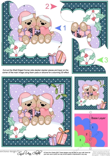 Cute Christmas Livvy Bear is in Love Shell Edged Corner Stacker