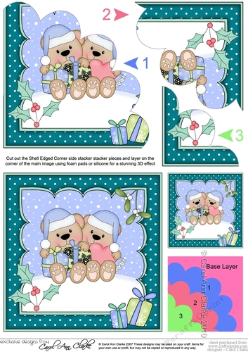 Cute Christmas Livvy Bear is in Love Shell Edged Corner Stacker