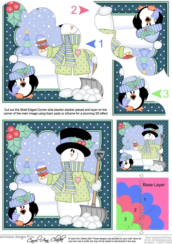 Christmas Snowman Rio has lots of Snowballs Shell Edged Corner side stacker