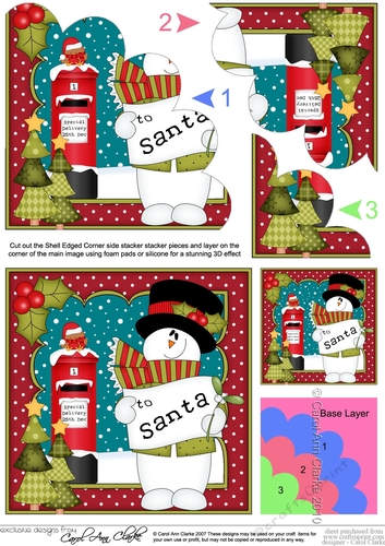 Christmas Snowman Rio has a Letter for Santa Shell Edged Corner side stacker