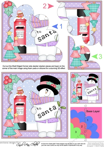 Christmas Snowman Rio has a Letter for Santa Shell Edged Corner side stacker