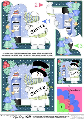 Christmas Snowman Rio has a Letter for Santa Shell Edged Corner side stacker