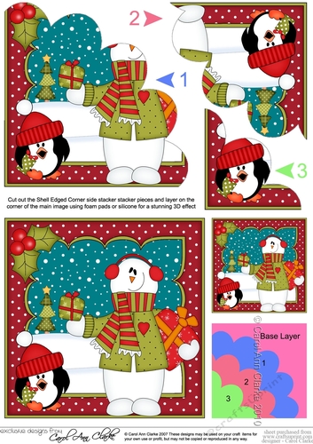 Christmas Snowman Rio has Presents Shell Edged Corner side stacker