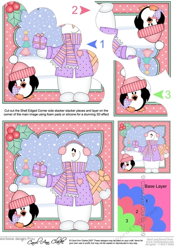 Christmas Snowman Rio has Presents Shell Edged Corner side stacker