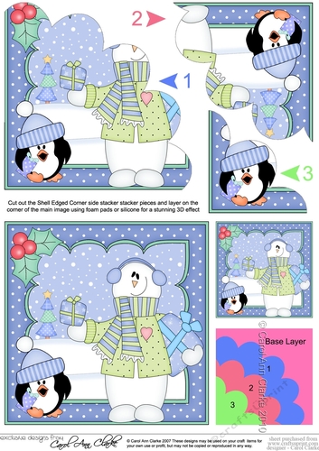 Christmas Snowman Rio has Presents Shell Edged Corner side stacker