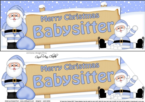 large DL Merry Christmas BABYSITTER with Santa 3D decoupage