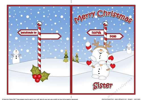 5 x 7 Quick Cut and Fold Card - Merry Christmas SISTER with Snowball Sam