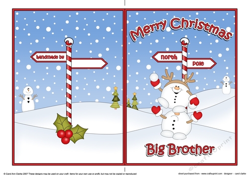 5 x 7 Quick Cut and Fold Card - Merry Christmas BIG BROTHER with Snowball Sam