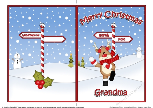 5 x 7 Quick Cut and Fold Card - Merry Christmas GRANDMA with Rudolph