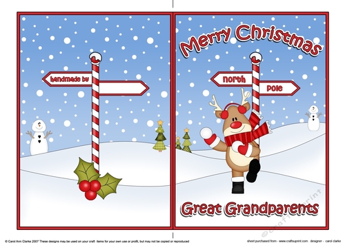 5 x 7 Quick Cut and Fold Card - Merry Christmas GREAT GRANDPARENTS with Rudolph