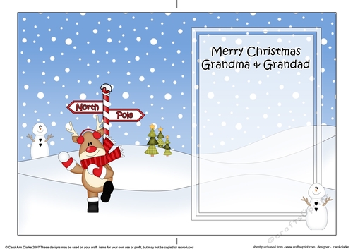 5 x 7 matching insert -  Merry Christmas GRANDMA & GRANDAD with Rudolph