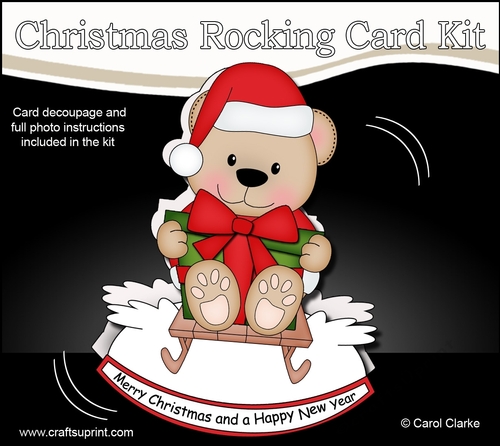 3D Shaped Rocking Christmas Card Mini Kit  - Livvy Bear  is having fun on her Sledge