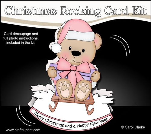 3D Shaped Rocking Christmas Card Mini Kit  - Livvy Bear  is having fun on her Sledge
