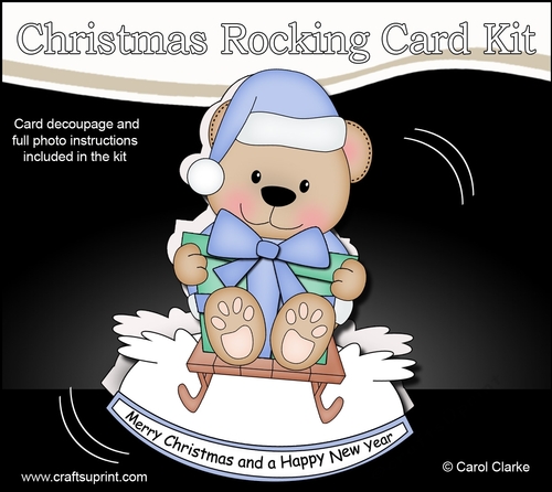 3D Shaped Rocking Christmas Card Mini Kit  - Livvy Bear  is having fun on her Sledge