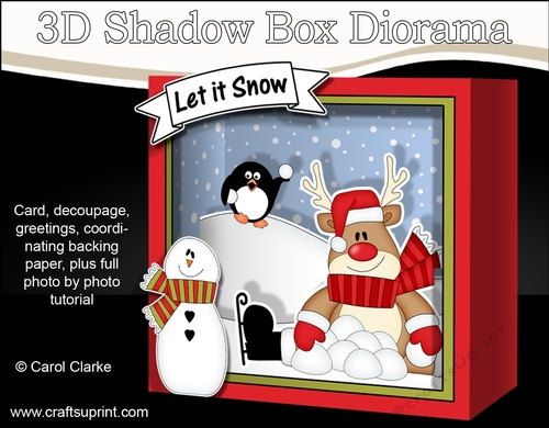 3D Christmas Diorama Shadow Box Card Mini Kit  - Rudolph & Pip Penguin are having a Snowball Fight