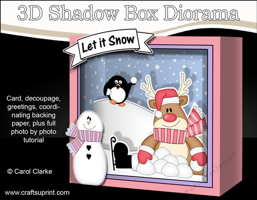 3D Christmas Diorama Shadow Box Card Mini Kit  - Rudolph & Pip Penguin are having a Snowball Fight
