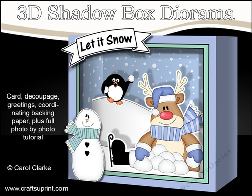 3D Christmas Diorama Shadow Box Card Mini Kit  - Rudolph & Pip Penguin are having a Snowball Fight