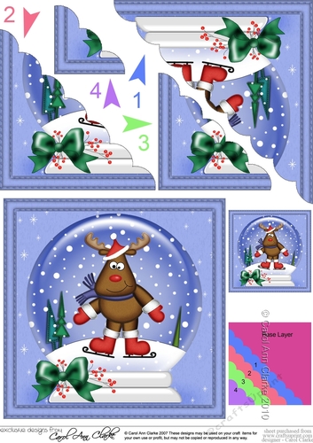 Christmas Snowglobe Rudolph Scallop Corner side stacker Topper