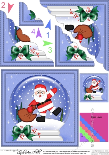 Christmas Snowglobe Santa Scallop Corner side stacker Topper