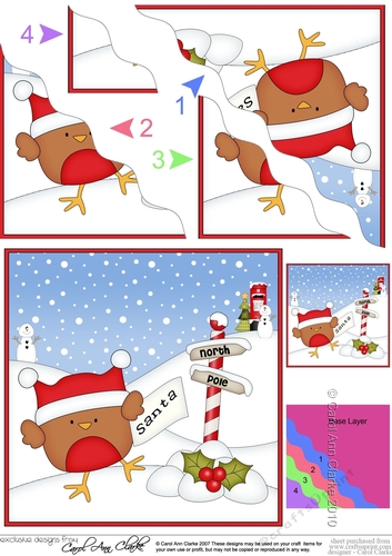 Christmas Bobbin Robin is at the North Pole Wavy Corner side stacker Topper