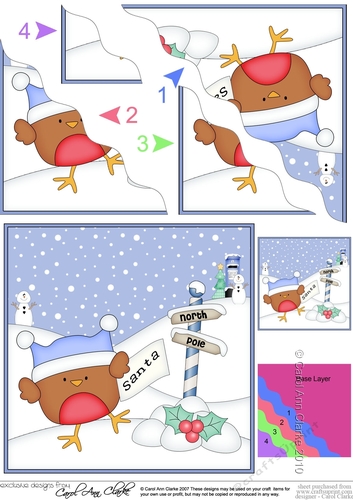  Christmas Bobbin Robin is at the North Pole Wavy Corner side stacker Topper