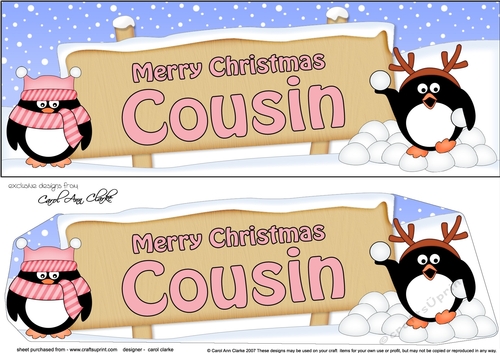 large DL Merry Christmas COUSIN with Penguins 3D decoupage