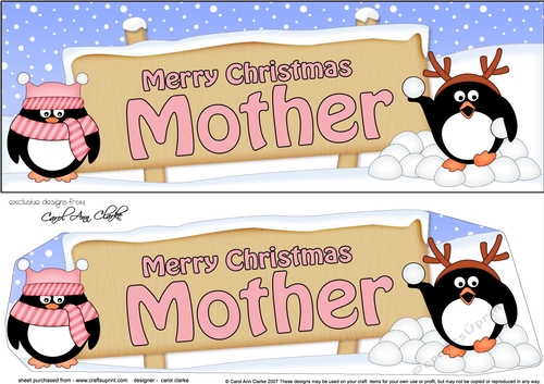 large DL Merry Christmas MOTHER with Penguins 3D decoupage