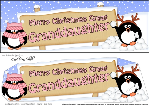 large DL Merry Christmas GREAT GRANDDAUGHTER with Penguins 3D decoupage
