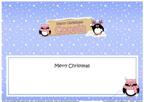 large DL Merry Christmas COUSIN with Penguins insert