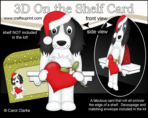 3D Christmas On the Shelf Card Kit  - Christmas Springer Spaniel Dog is in Love