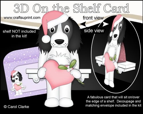 3D Christmas On the Shelf Card Kit  - Christmas Springer Spaniel Dog is in Love