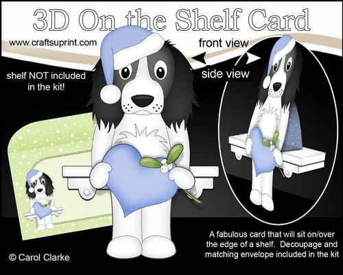 3D Christmas On the Shelf Card Kit  - Christmas Springer Spaniel Dog is in Love