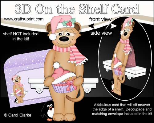 3D Christmas On the Shelf Card Kit - Cute Christmas Meerkat has a Festive Cupcake