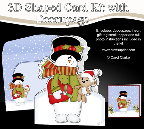 3D Shaped Christmas Card Kit  -  Snowman Rio has an Xmas Heart