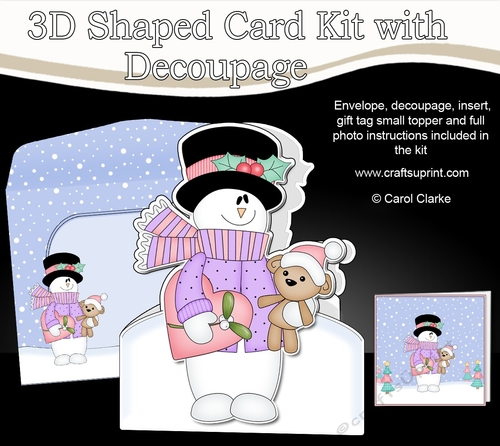 3D Shaped Christmas Card Kit  -  Snowman Rio has an Xmas Heart