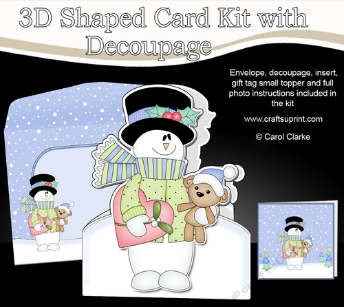 3D Shaped Christmas Card Kit  -  Snowman Rio has an Xmas Heart