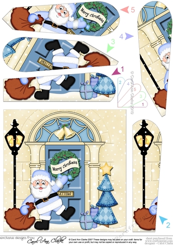 Santa is at the Christmas Door Fan Pyramage Topper