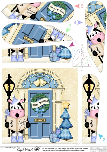 Milly Moo Cow is at the Christmas Door Fan Pyramage Topper