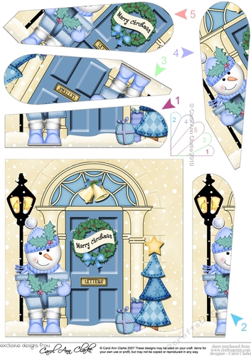 Cute Snowman is at the Christmas Door Fan Pyramage Topper