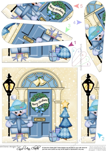 Cute Little Robin is at the Christmas Door Fan Pyramage Topper