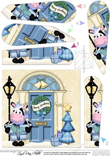 Milly Moo Cow is at the Christmas Door Fan Pyramage Topper