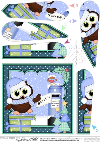 Christmas Little Hoot Owl has a Letter for Santa Sledging Fan Pyramage Topper