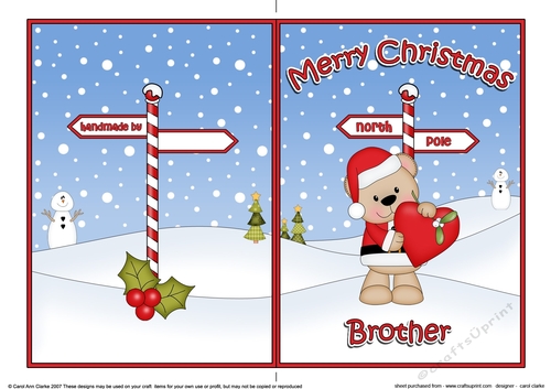 5 x 7 Quick Cut and Fold Card - Merry Christmas BROTHER with Livvy Bear