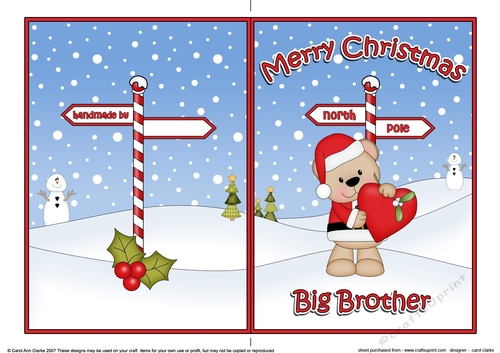 5 x 7 Quick Cut and Fold Card - Merry Christmas BIG BROTHER with Livvy Bear