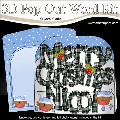 3D Pop Out Christmas Word Card Kit - Merry Christmas NICOL