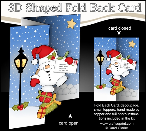 3D Shaped No-Hole Fold Back Christmas Card Mini Kit  - Snowball Sam has a Letter for Santa