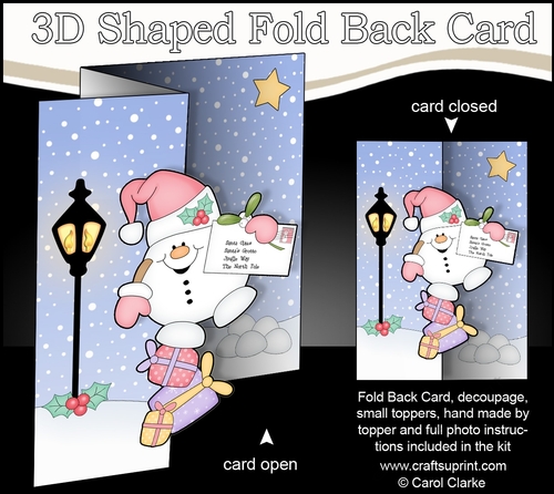 3D Shaped No-Hole Fold Back Christmas Card Mini Kit  - Snowball Sam has a Letter for Santa