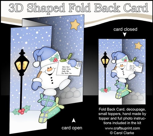 3D Shaped No-Hole Fold Back Christmas Card Mini Kit  - Snowball Sam has a Letter for Santa
