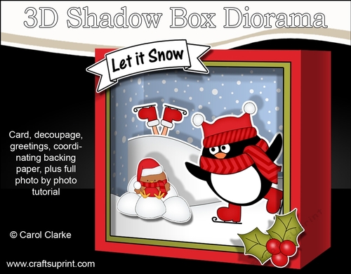 3D Christmas Diorama Shadow Box Card Mini Kit  - Penguin Pip is going Ice Skating