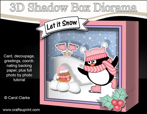 3D Christmas Diorama Shadow Box Card Mini Kit  - Penguin Pip is going Ice Skating